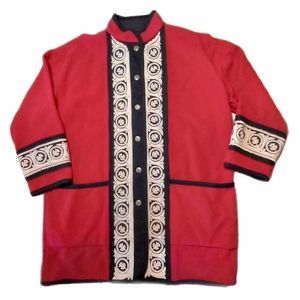 1990S Vintage Lanya Red Wool Boho Blanket Coat Oversized Medium